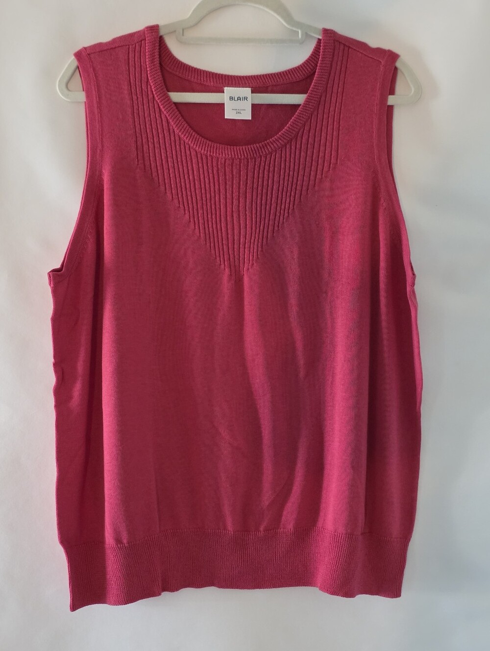 Plus Size Cotton Blend Sleeveless Knit Top 2XL Ribbed Stretch Pullover NEW Pink